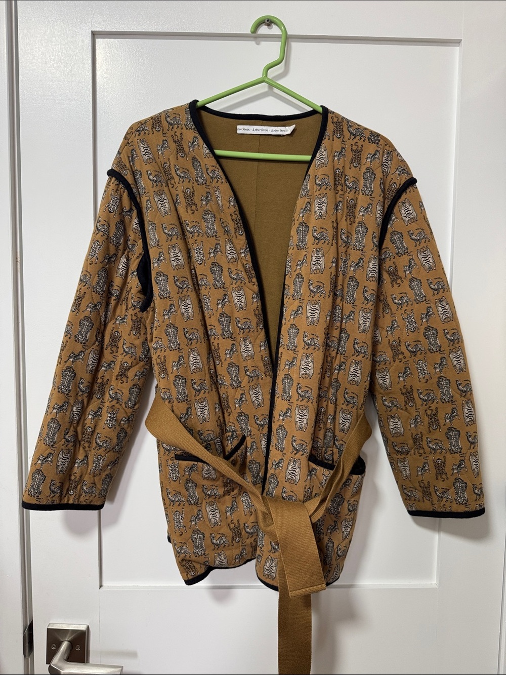 & Other Stories Mustard and Black Tiger-Print Belted Jacket